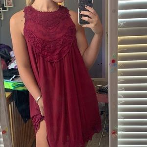 Wine colored high neck dress